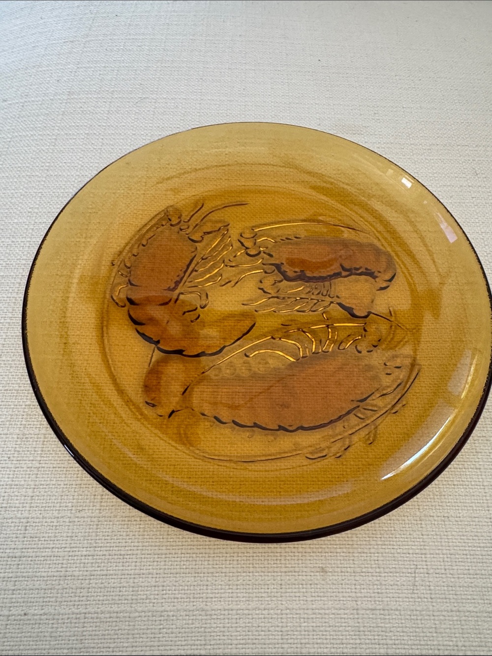 Vintage Pasari Indonesia Amber Glass Lobster Plate